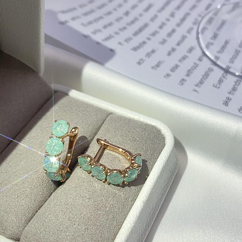 New Emerald Round Cut Zircon Drop Earrings For Women Luxury Natural Zircon With  Rose Gold Earrings Wedding Jewelry