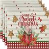 4Pcs Placemats & Coasters Set Christmas Santa Robin Snowman Reindeer Dinner Mats
