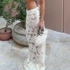 Romantic Island Resort Style Lace Three-Dimensional Floral V-Waist Long Skirt, Sexy Slim-Fit Figure-Flattering Half Skirt