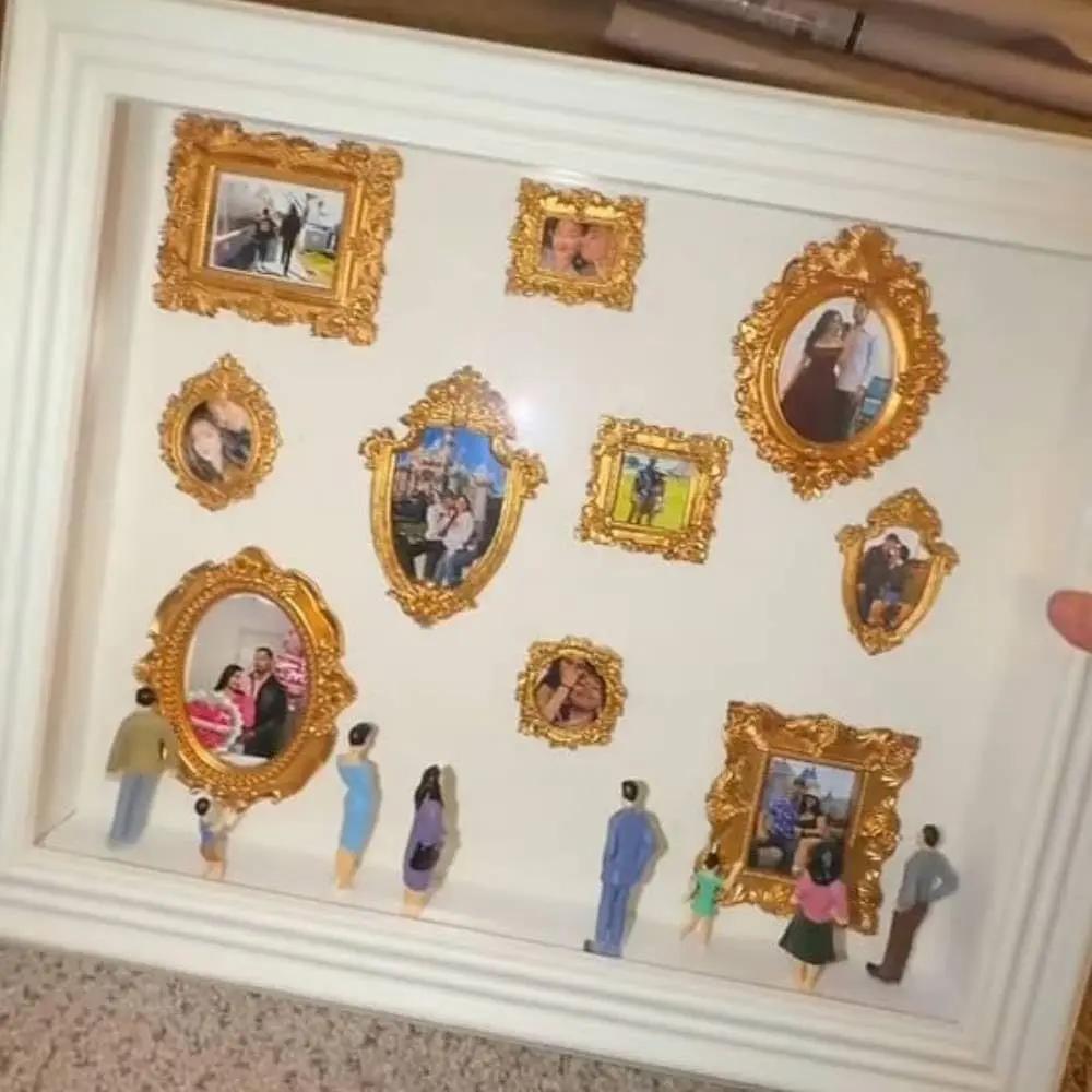 DIY Mini Muzeum Pudełko z Sylwetkami Kreatywny Zestaw do Prezentacji Wspomnień z Mini Figurkami Złote Ramki, na Rocznicę Ślubu