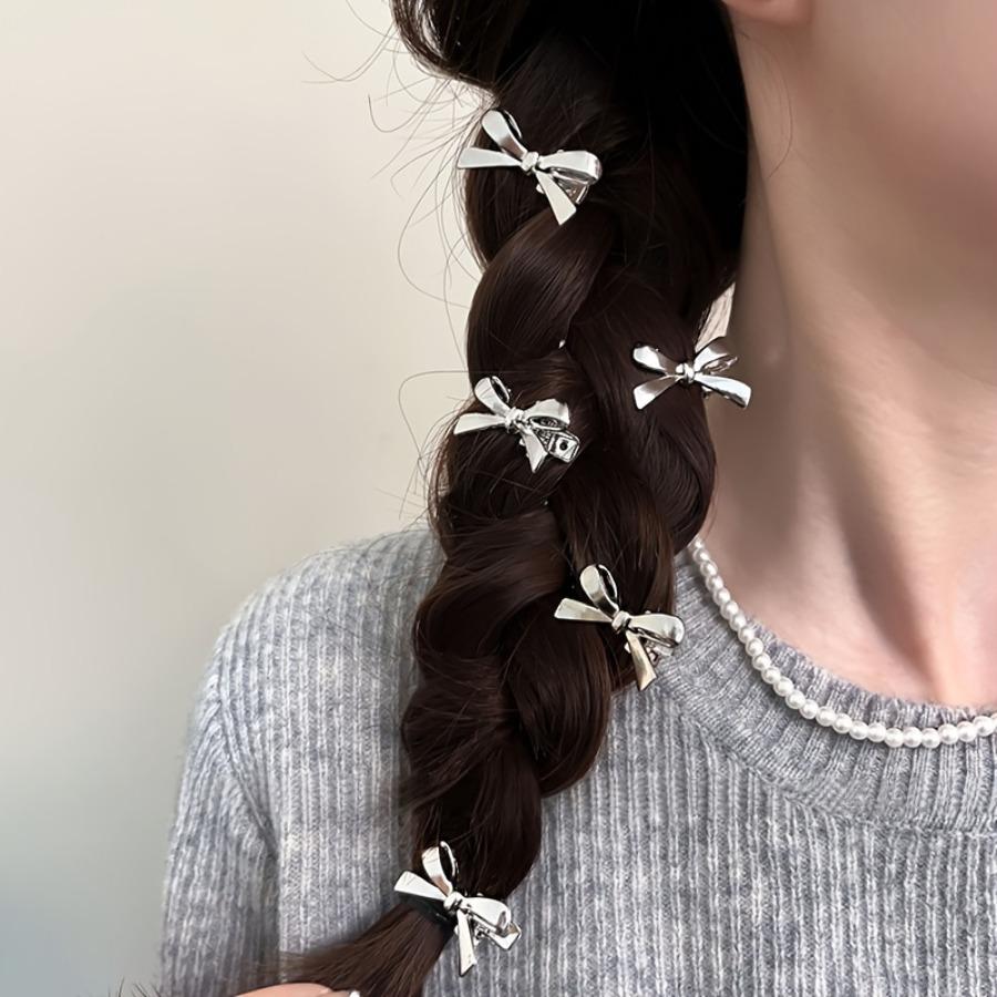 A Set of 6 Bow-Shaped Hair Clips in Shiny Golden And Silvery Plastic, Perfect Multifunctional Additions for Fine Hair