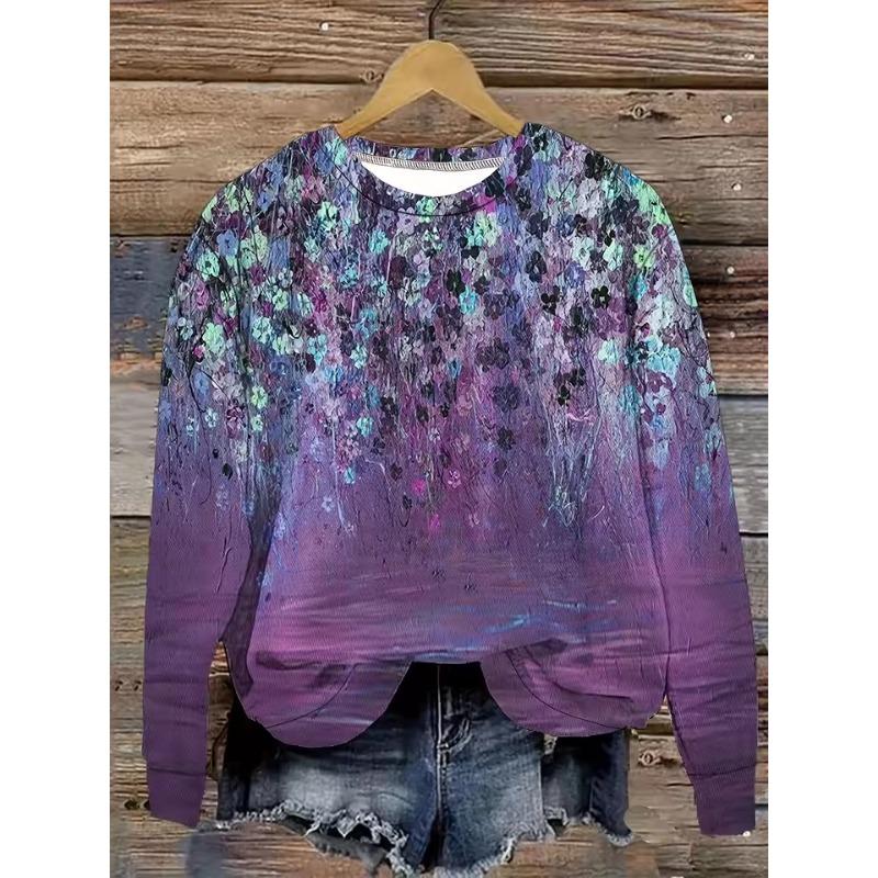 Plus Size Autumn and Winter New Women's Loose Casual T-shirt Printed Pattern Pullover Knit Sweater Autumn and Winter Tshirt
