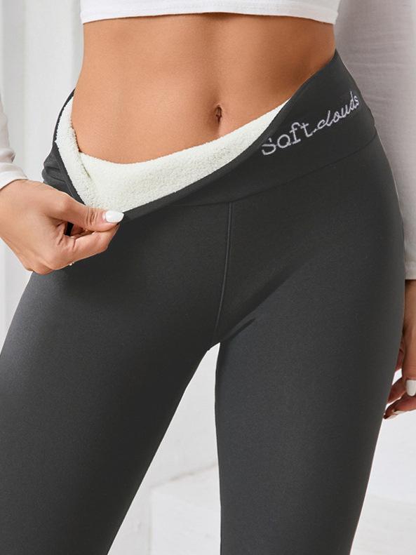 Women's High-Waisted Fleece-Lined Wool Leggings - Warm Skinny Yoga Pants for Autumn/Winter