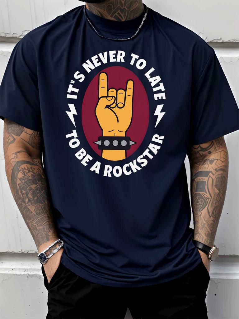 Unisex Summer Crew Neck Tee Its Never To Late To Be A Rockstar Rock Hand Print Casual Loose Streetwear Daily Tops