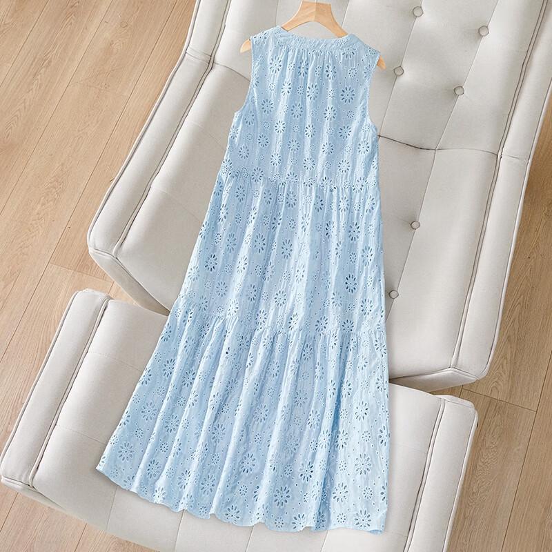 Damen Rundhals Ärmelloses A-Linien Midi-Kleid