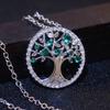 Silver Plated Tree of Life CZ Pendant Necklace, Colorful Crystal Halo Cable Chain Necklace for Women