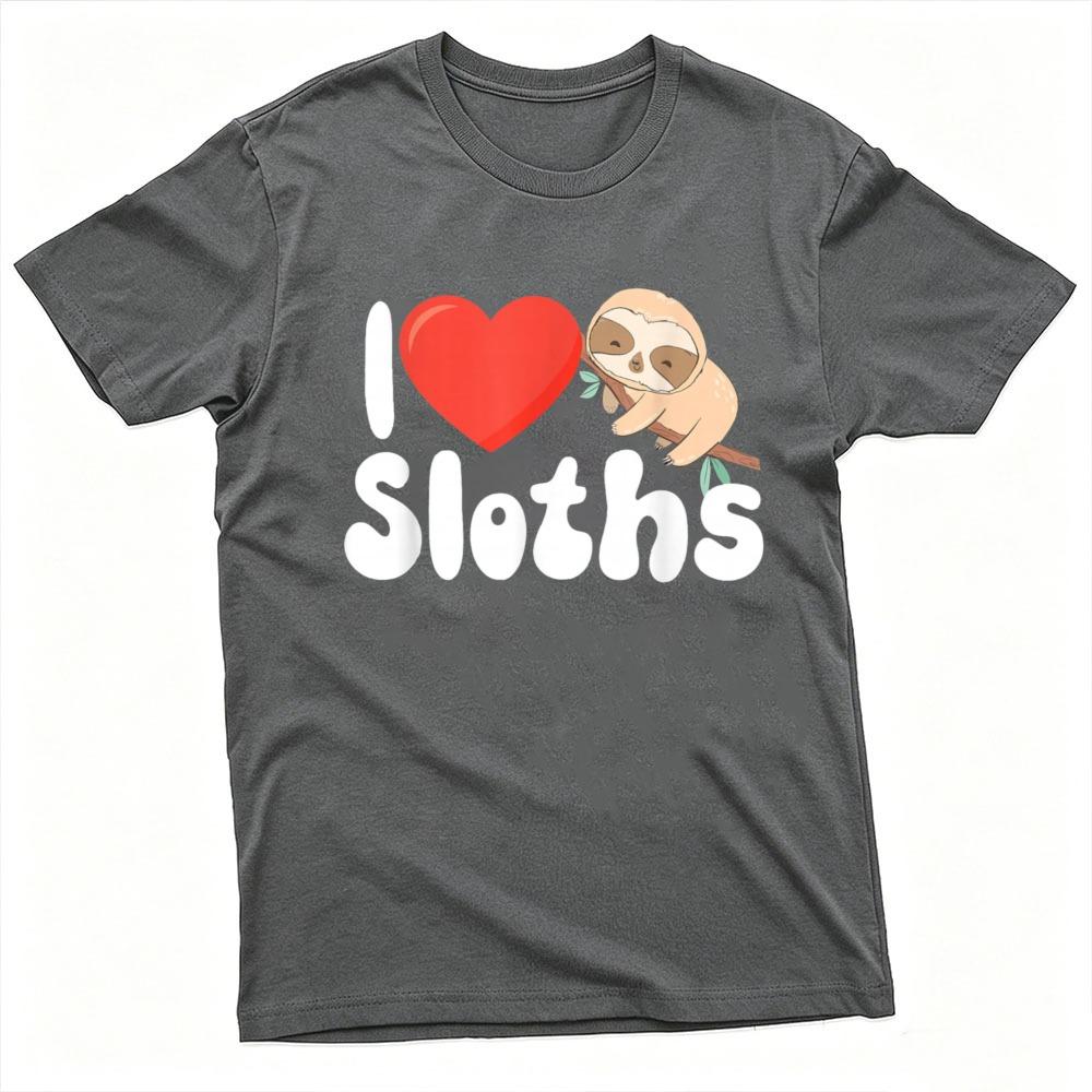 I Love Sloths Heart Cartoon Print Unisex Cotton T Shirt Lazy Sloth Design Summer Short Sleeve Relax Streetwear Tees
