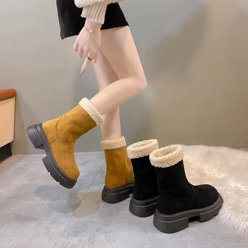 Women's winter snow boots  suede thick plush short boots round toe thick sole platform flats ankle boots fashion ankle boots