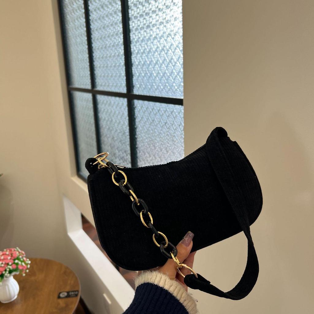 Korean Style Corduroy Shoulder Bag - Solid Color, Casual, Versatile Design for Women