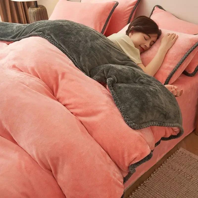 Winter Milk Velvet Bedding Set Warm Thicken Plush Quilt Cover Bed Sheet Pillowcase Double Bed Twin Queen King Duvet Cover Set
