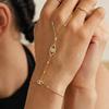 Vintage Gold Connected Finger Ring Bracelet With Shiny Crystal Zircon Evil Eye Link Chain Party Jewelry For Women