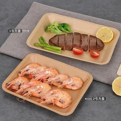100pcs Disposable Kraft Paper Plates Rectangular Fresh Barbecue Snack Thickened Tray Fruit Household Biodegradable Paper Trays