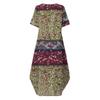 Vintage Women O Neck Short Sleeve Patchwork Cotton Dress Summer Floral Dress