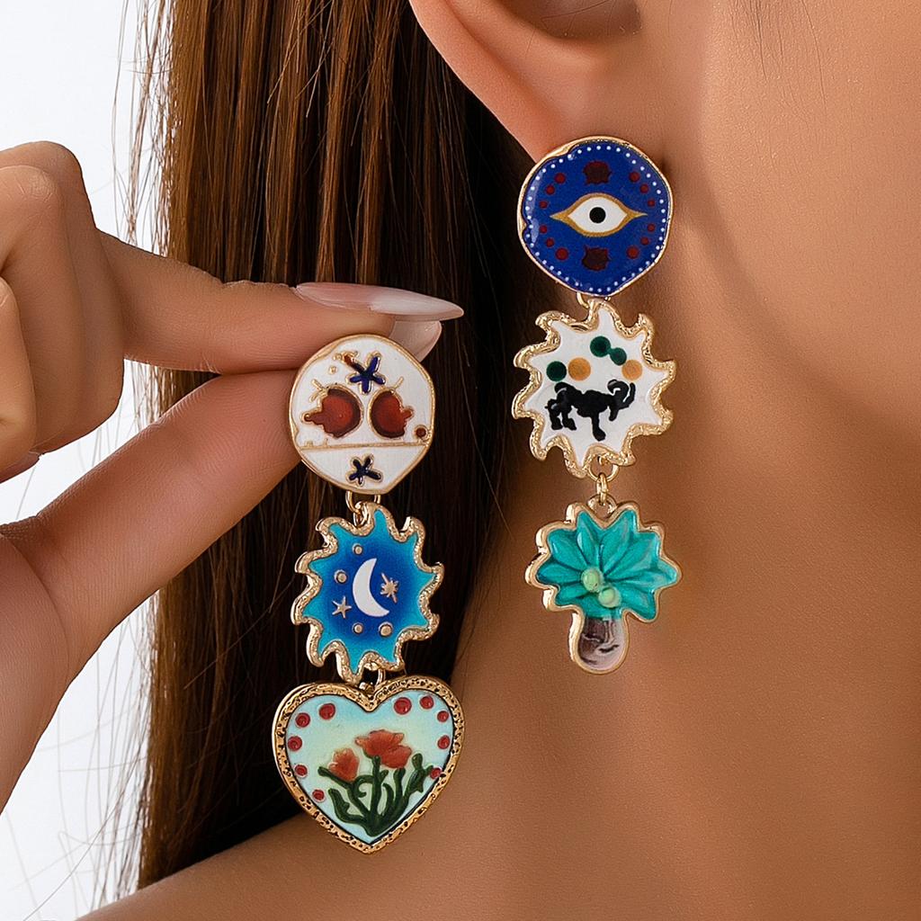 2026 New Arrival Luxury Elegant Bohemian Blue Zircon Enamel Hoop Earrings for Women Fashion Simple Geometry Party Jewelry Gifts
