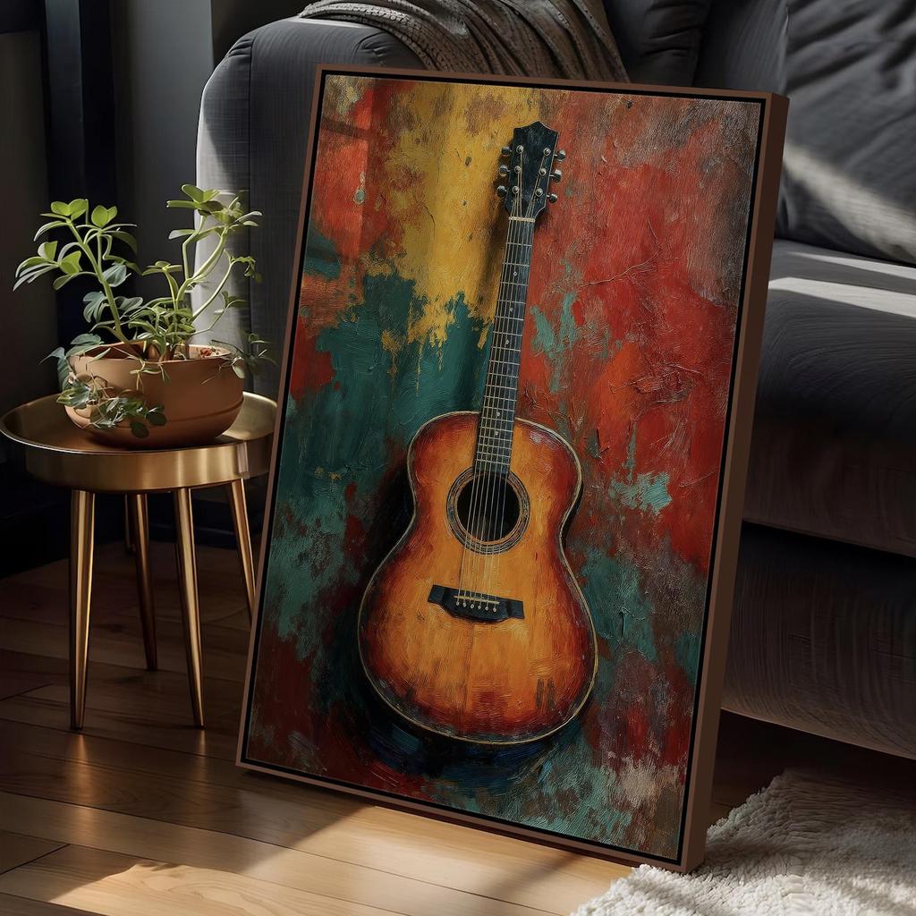3Pcs Retro Vintage Music Wall Art, Guitar Mic Drum Set Grunge Canvas Prints, Musical Instrument Posters for Bar Home Decor