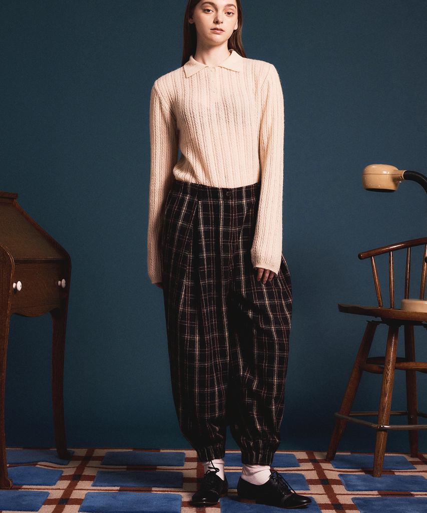 Soipeuyukaen Check Pattern Easy Baggy Elastic Jogger Pants