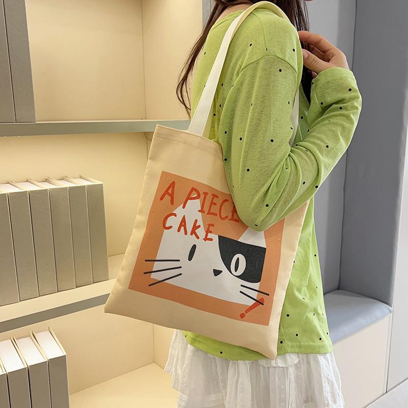 Cute Cat And Maltese Checkered Pattern Student Casual Canvas Bag For Student And Commuter