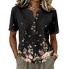 Women Short Sleeve Henley Neck Button Shirt Floral Print Linen Cotton Blend Casual Blouse Lightweight Summer Top