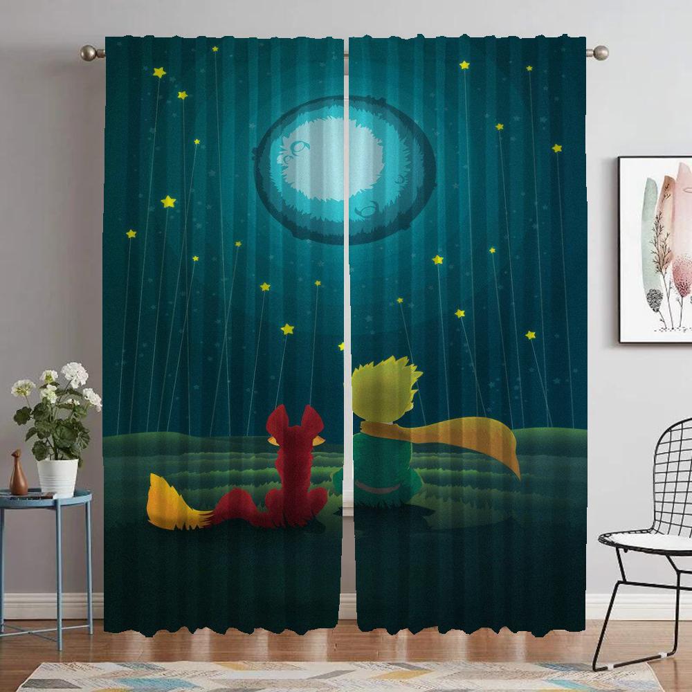 Den lille prinsen Gardiner til soverom Elegante romgardiner 2 stk Mørkleggingsgardin Halloweendekorasjon Persienner Skillevegg Barn