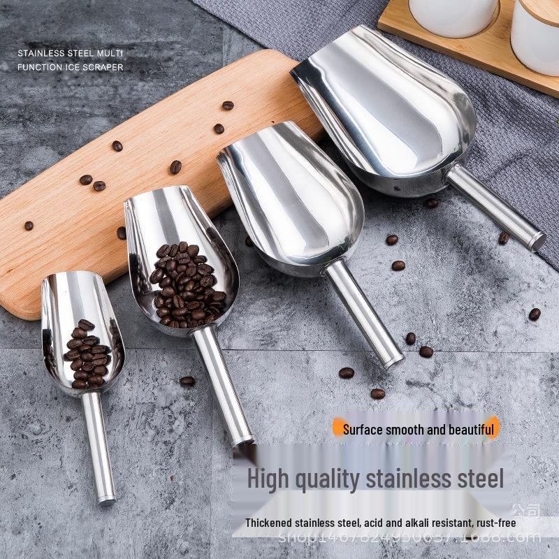 Stainless Steel Multipurpose Scoop with Extended Hanging Handle for Ice, Rice, Dried Fruit, Candy, and Flour.