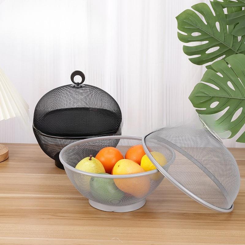 Mesh Fruit Basket with Lid Large Capacity Food Grade Prevent Fly Stainless Steel Kitchen Drain Basket Vegetables Fruit Holder