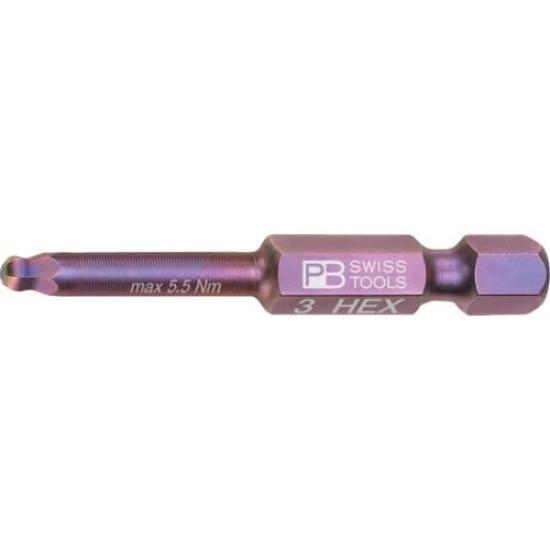 PB Swiss Tools Hex E6 Series Ball Point Bit for 3mm Hex 1/4" Sockets, E6.212/3