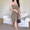 2024 Summer Ruched Spaghetti Strap Slimming Slit Dress