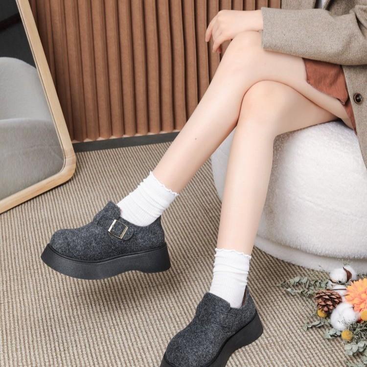 Fashion Shoes Woman Comfortable and Elegant All-Match Casual Female Sneakers Round Toe Loafers with Fur Retro Winter New Slip-on Solid