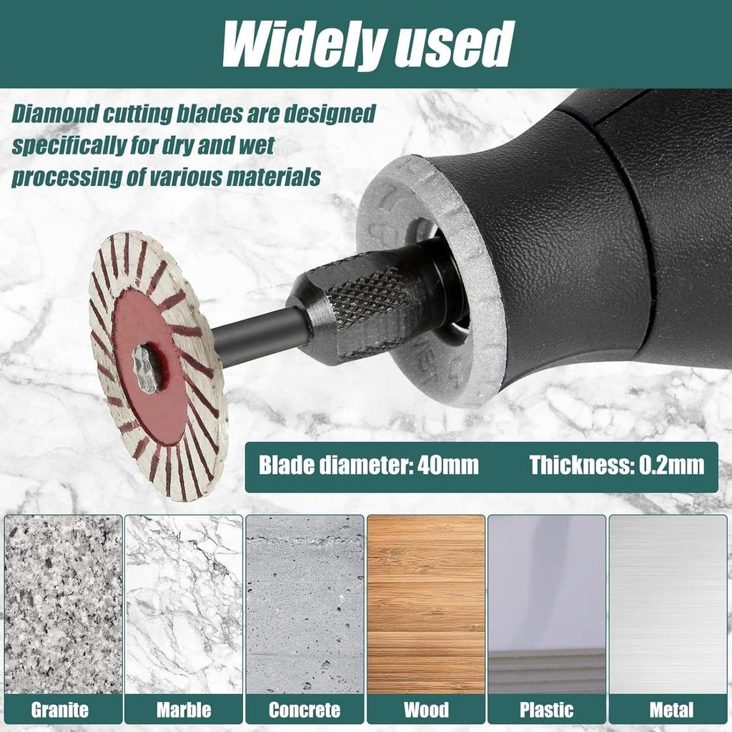 Stone Carving 40mm Diamond Cutting Discs, 10Pcs Mini Wheel for Rotary Tool, Turbo Engraving Saw Blades for Granite Marble Ceramic Porcelain Tile