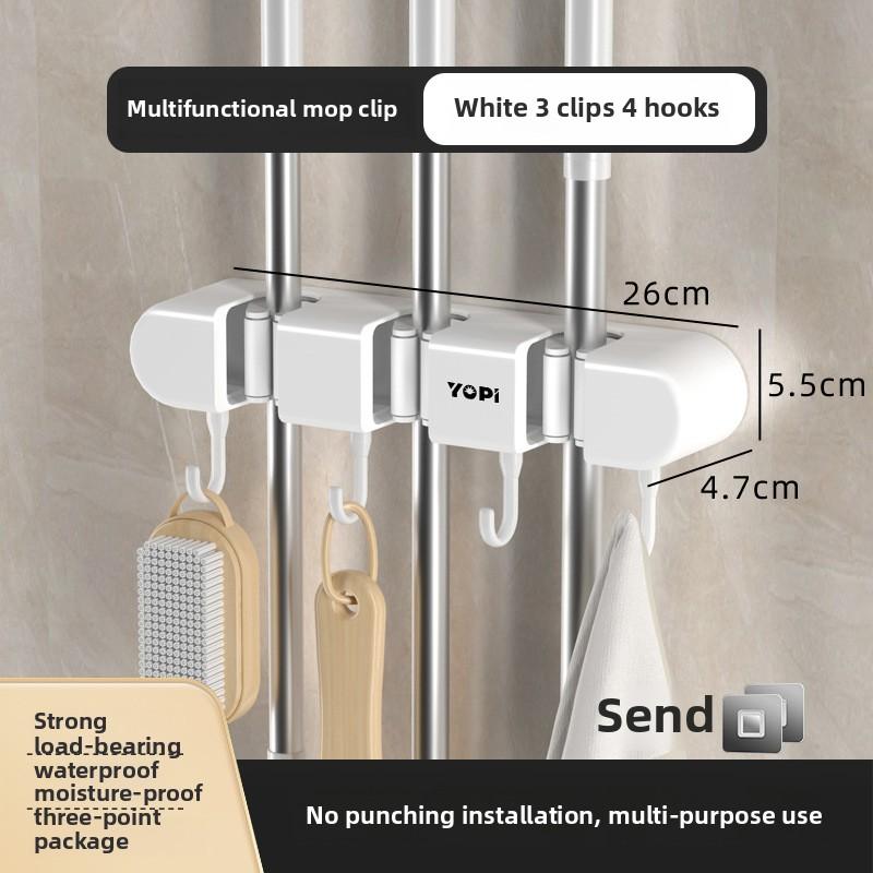 

Органайзер для швабры и метлы, держатель для швабры, настенный держатель для швабры, прочный держатель для швабры с 3/4/5/6 крючками, органайзеры для подвешивания метлы 3 clips 4 hooks белый