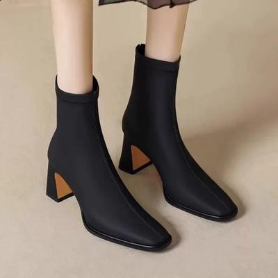High Heels Women Ankle Boots Elegant Chunky Square Toe Designer Shoes Woman Winter Trend Party Dress Pumps Shoes Fad Botas Mujer