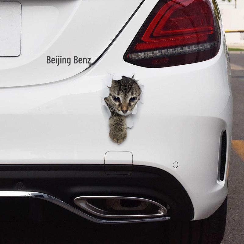 Personalized 3D Cartoon Cat Car Decal - Cute & Funny Scratch Cover Sticker