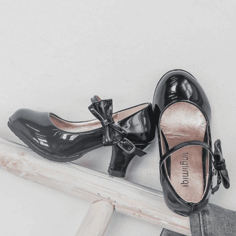 Mädchen PU Lederschuhe Herbst Schleife Sandalen Kinderschuhe Hohe Absätze Prinzessin Süße Sandalen für Mädchen