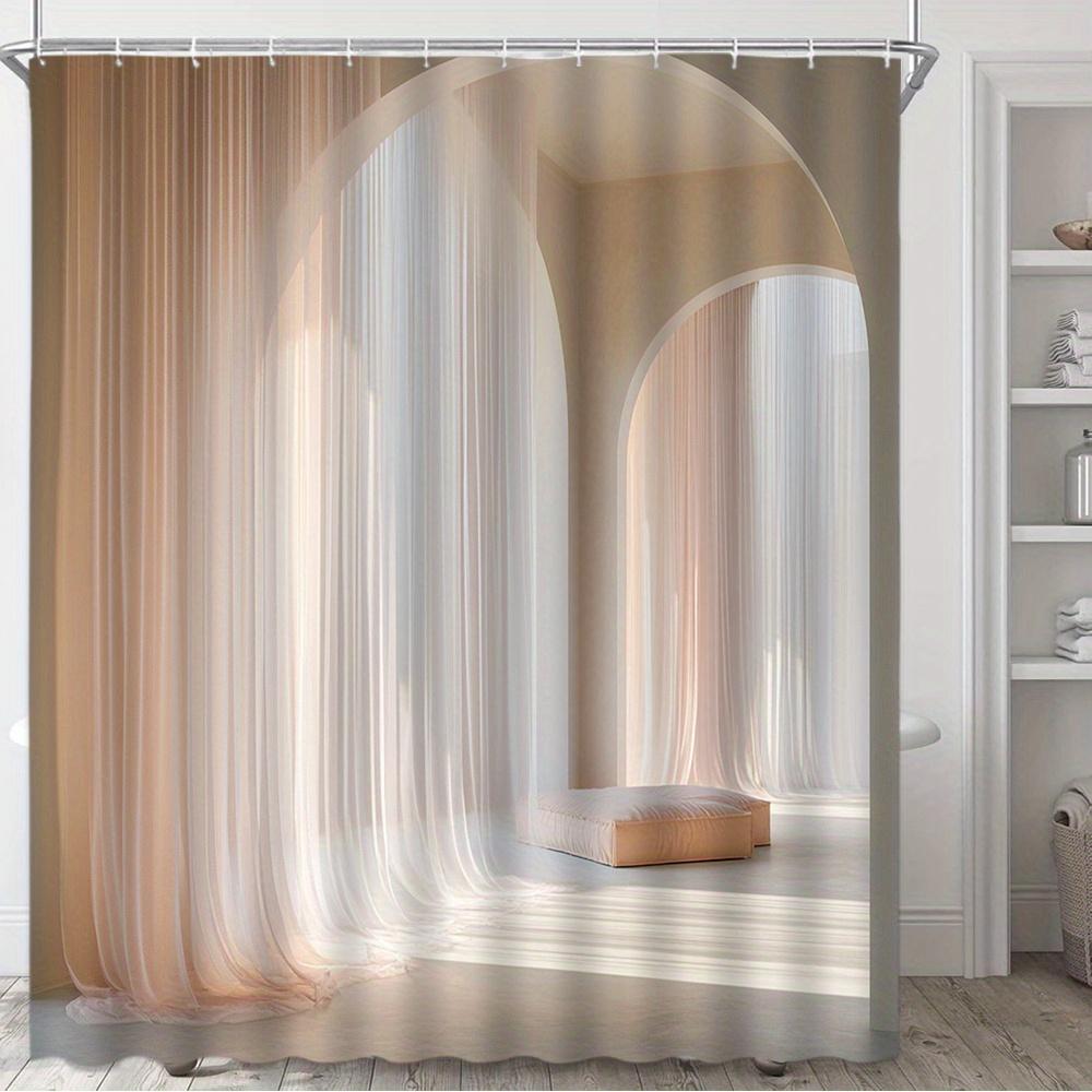 

Minimalist Arch Design Shower Curtain Beige Tones Modern Aesthetic Waterproof Fabric Elegant Bathroom Decor Contemporary Style W60H190(CM)-1 Pcs