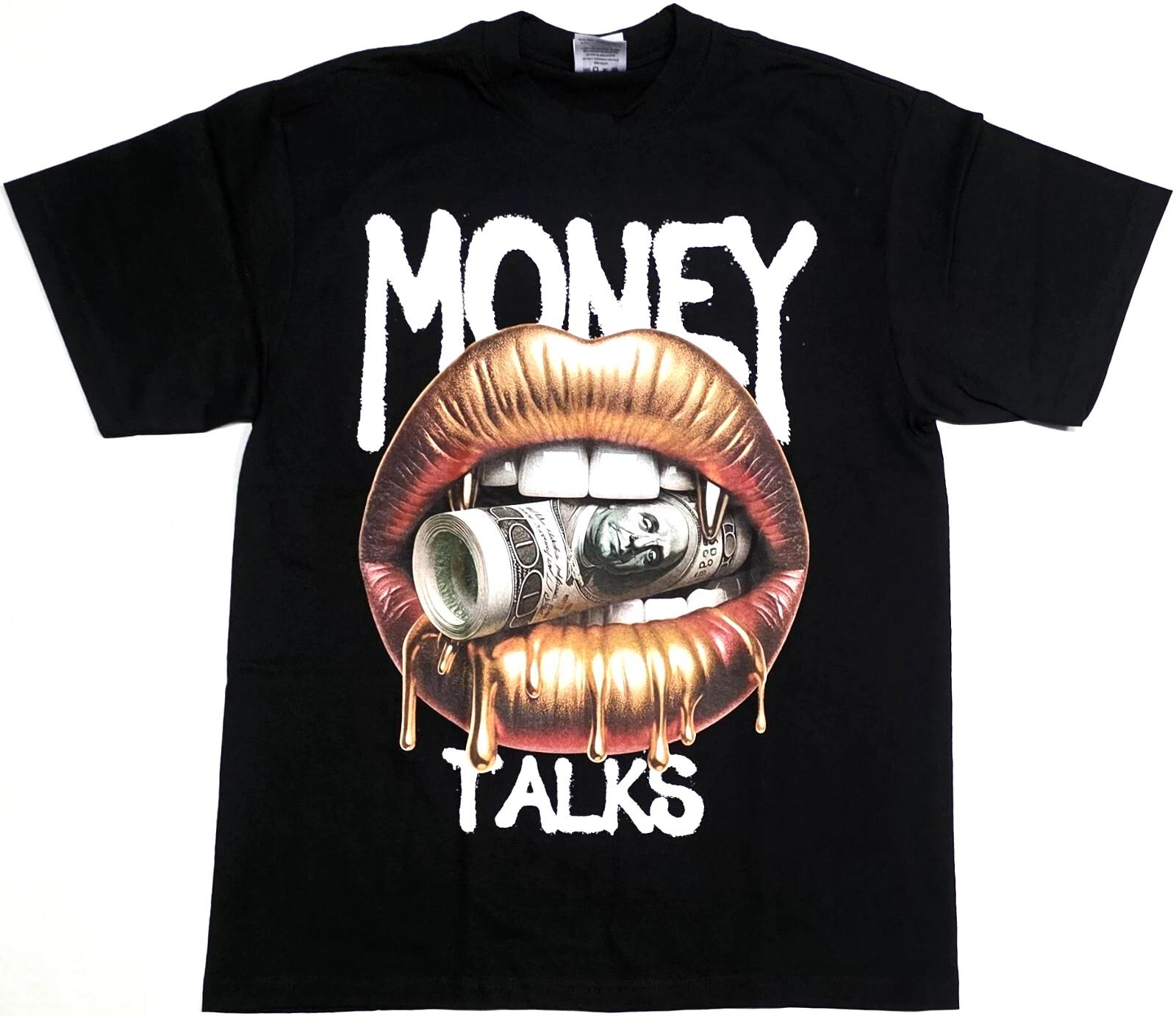 MONEY TALKS T-shirt Player Cash Dollars $ Money Hustle Men s Tee Black New S