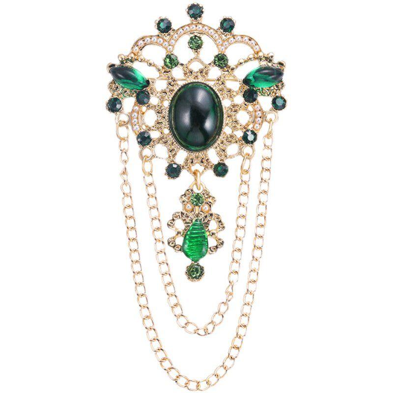 Retro Heavy Industry Female Cheongsam Businese Suit Accessories Emerald Emerald Tassel Brooch
