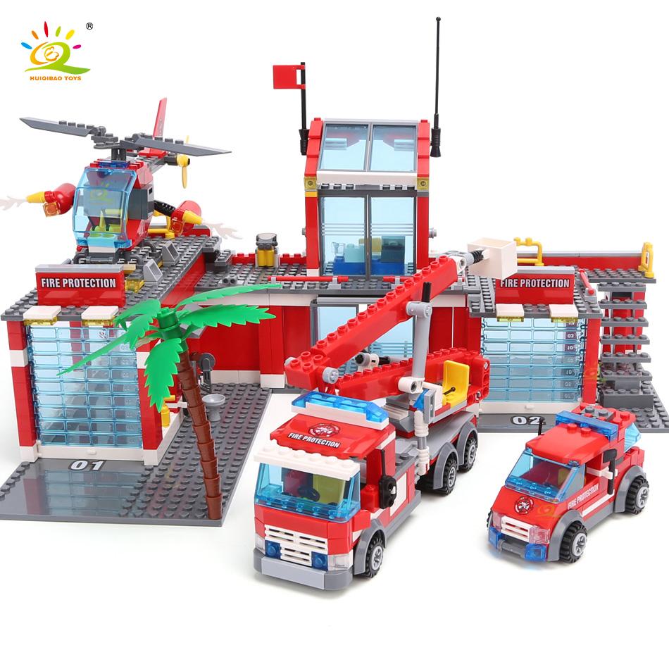 HUIQIBAO 774 Stück Stadt Feuerwache Modell Bausteine Jungen Feuerwehrauto Pädagogische Konstruktionssteine Spielzeug Für Kinder