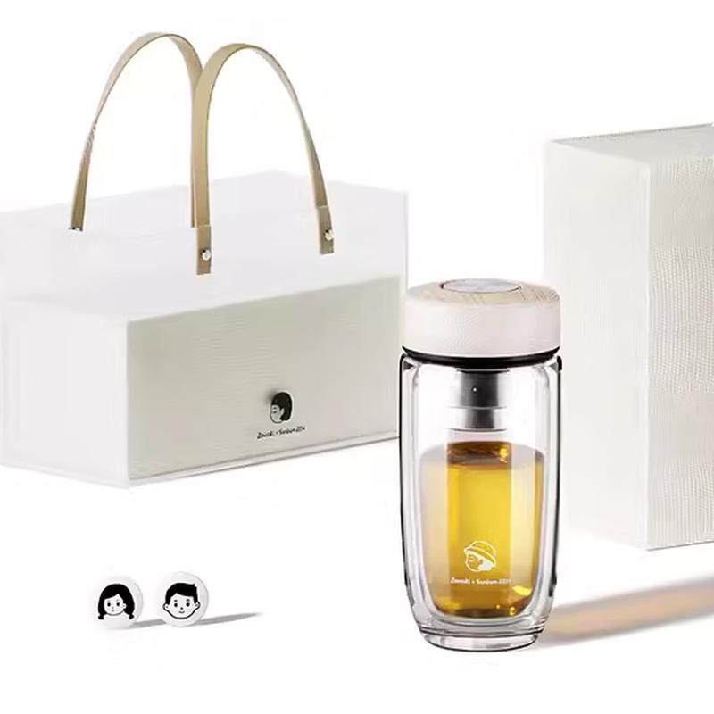 

Zaowuji 380ML Glass Cup with Wood Grain Lid