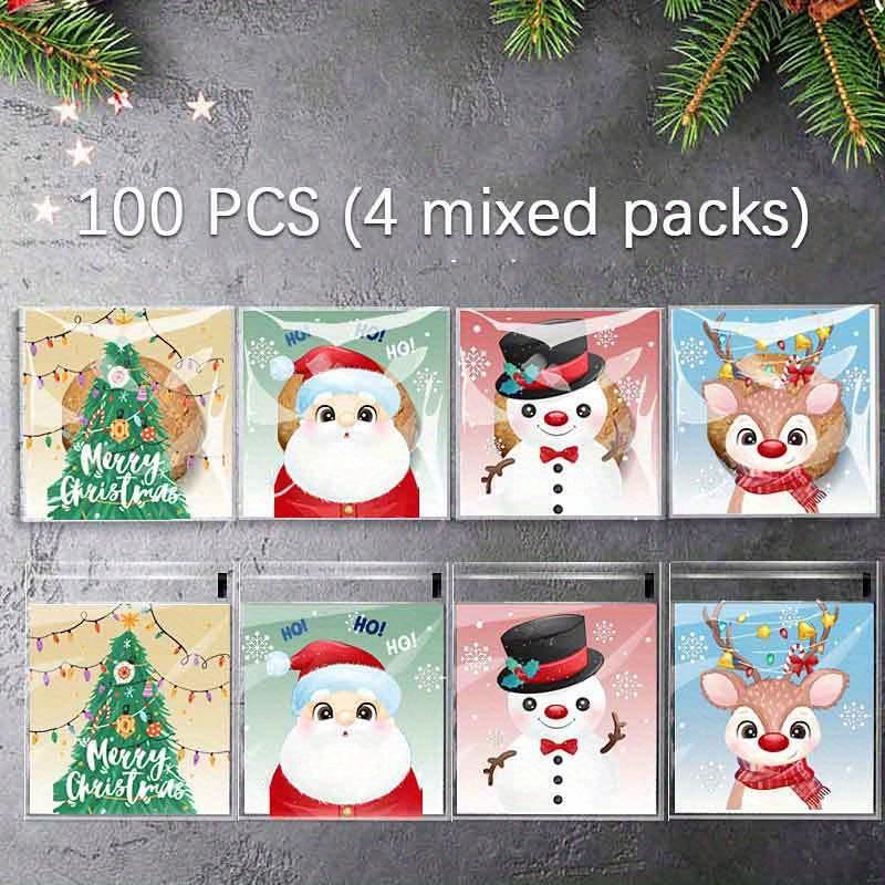 1PACK/100 Santa Claus Tree Snowflake Crispy Candy Self-Sealed Sticky Bag Cookies Cow Gin Biscuit Party Gift Packaging