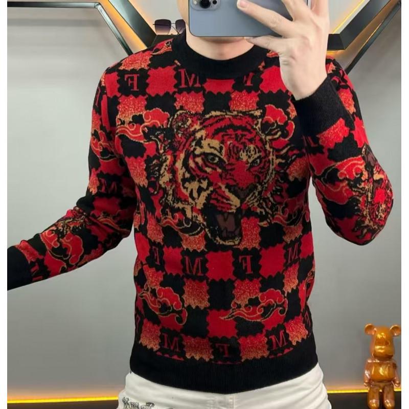 Trendiger Herren-Jacquard-Strickpullover mit Rundhalsausschnitt im europäischen amerikanischen Stil