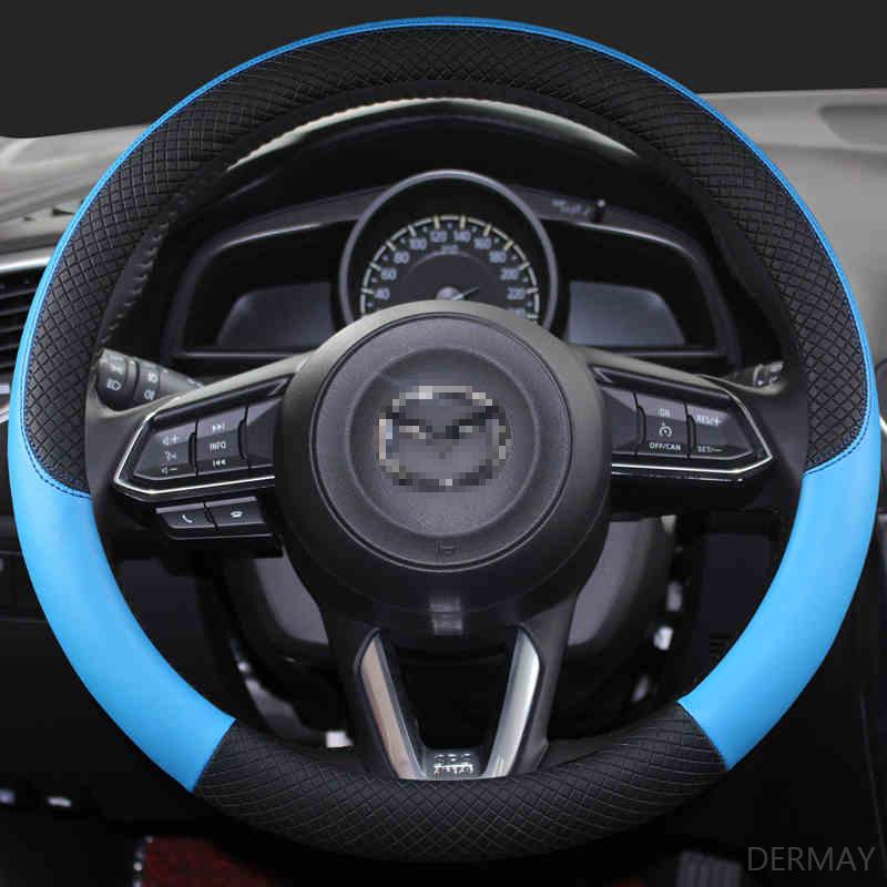 DERMAY PU Leather Sport Car Steering Wheel Cover for Mazda CX-3 CX-4 CX-5 CX-7 CX-9 Anti-Slip Funda Volante Auto Accessories