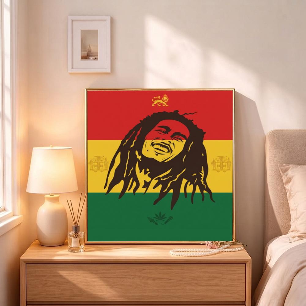 Bob Marley One Love Reggae Music 5D Diy Diamond Painting Round Diamond Diy Frameless Holiday Artwork Suitable For Home Office Wall Decoration