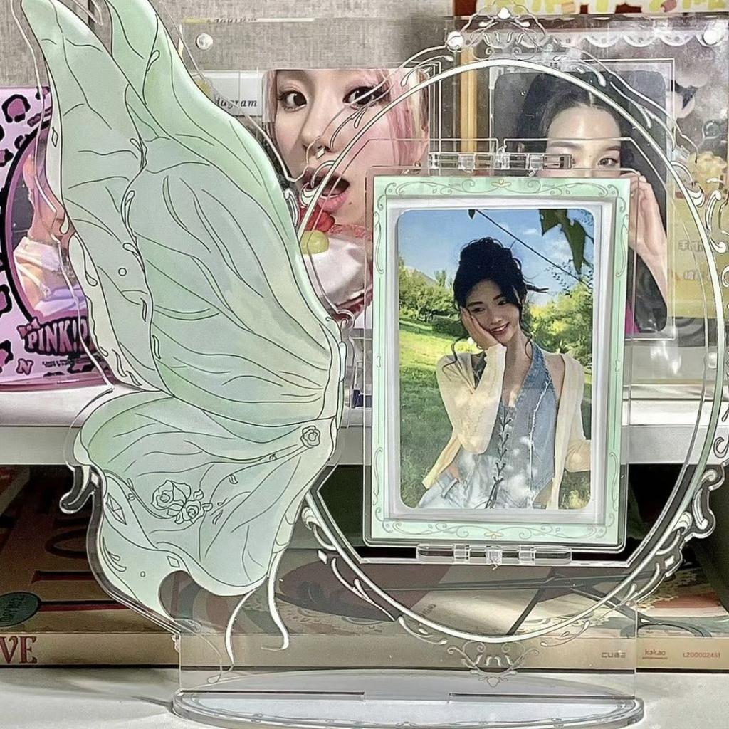 JESJELIU 3 Inch Acrylic Kpop Photocard Holder Butterfly Standing Card Holder Idol Photo Card Frame Display Case Desktop Decor