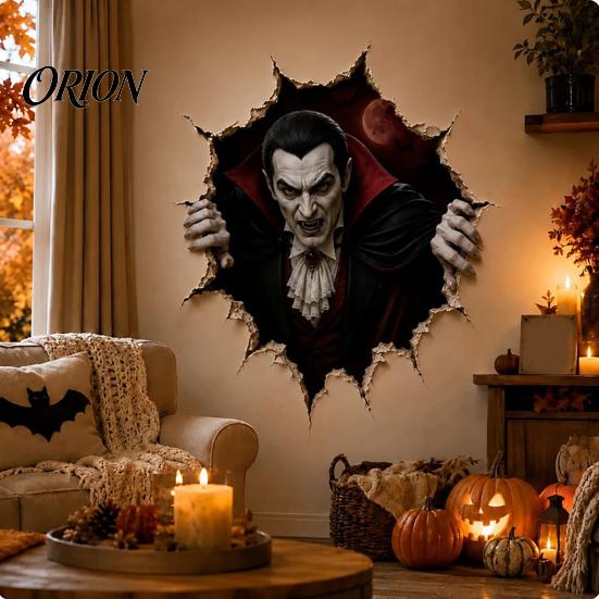 Holiday Vibe Wall Enhancements Halloween Break-in 3D Decals, Illusion Effect Spooky Breaking Through Decorative Decals for Dormitory Sticker,