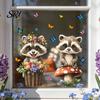 Renters Window Sticker Spring Fox Clings Cartoon Flowers Butterflies Glass Non-glue Decoration Removable Cute Animal Decals for Home Office Shop Decor