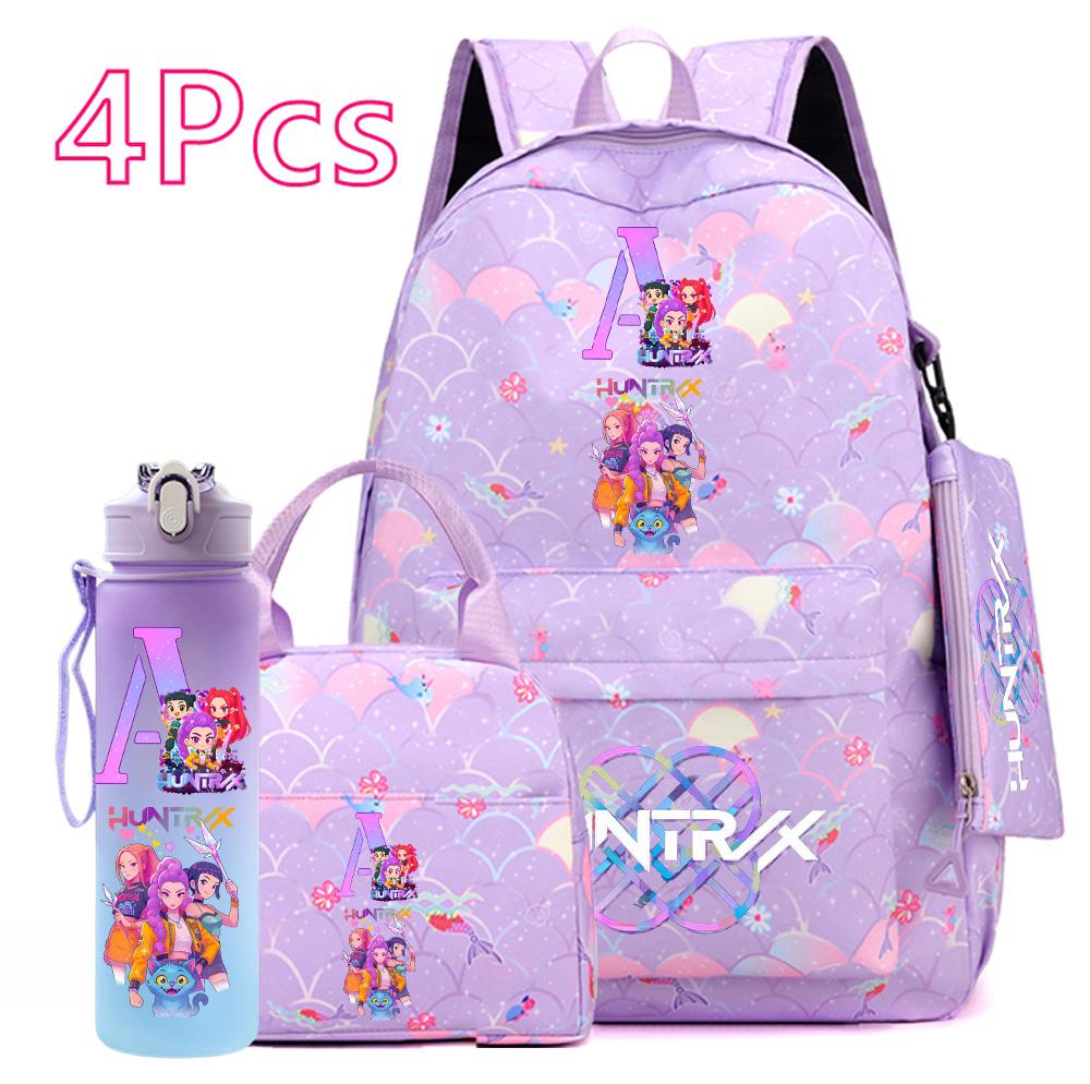 4 Stück/Set Cartoon-bedruckter Rucksack Große Kapazität Schultasche Handtasche Etui mit 750 ml Wasserflasche Junge Mädchen Schultasche Mochila