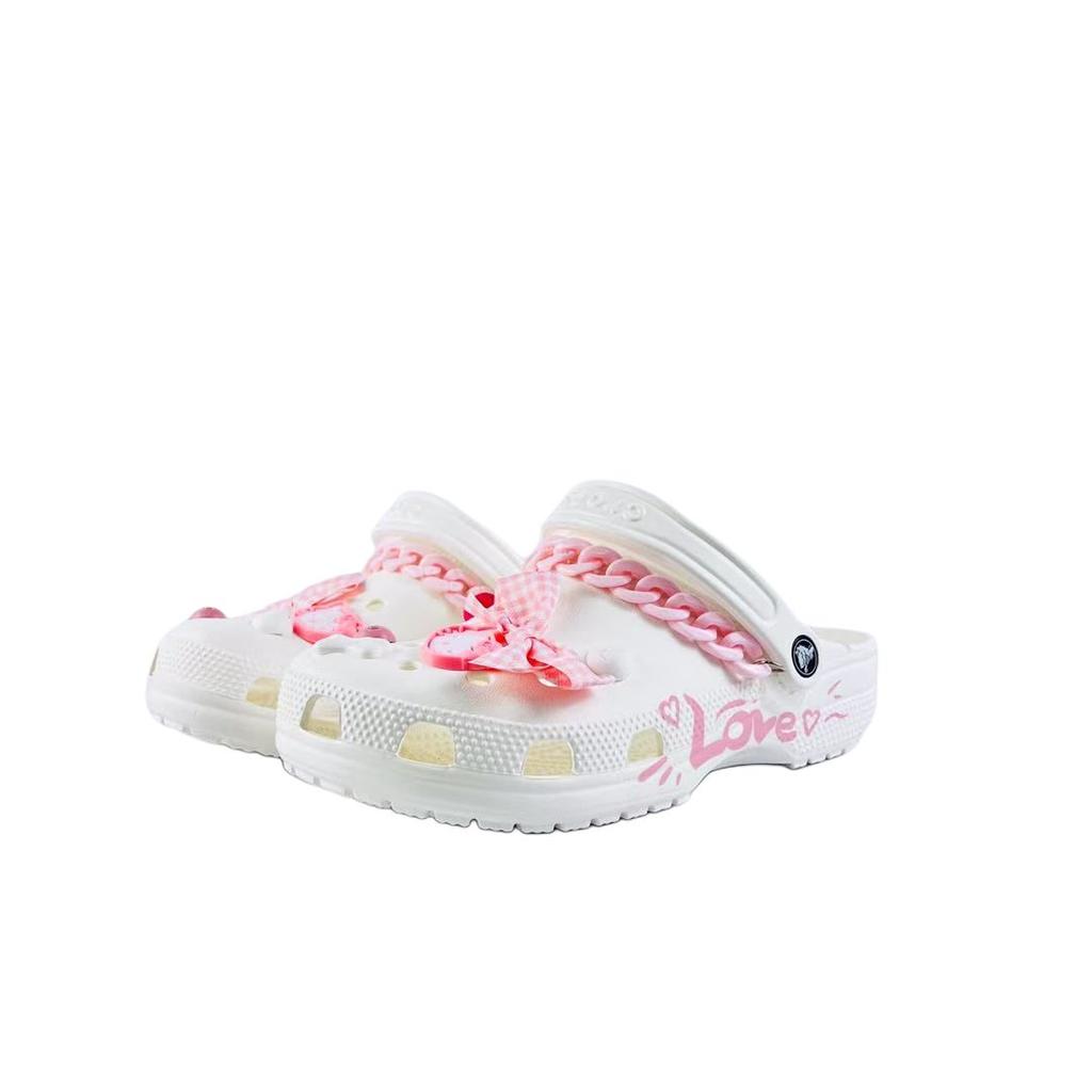 Crocs Classic Clog EVA Pink Checkered Sweetheart Classic Beach Versatile Hole Shoes Unisex White