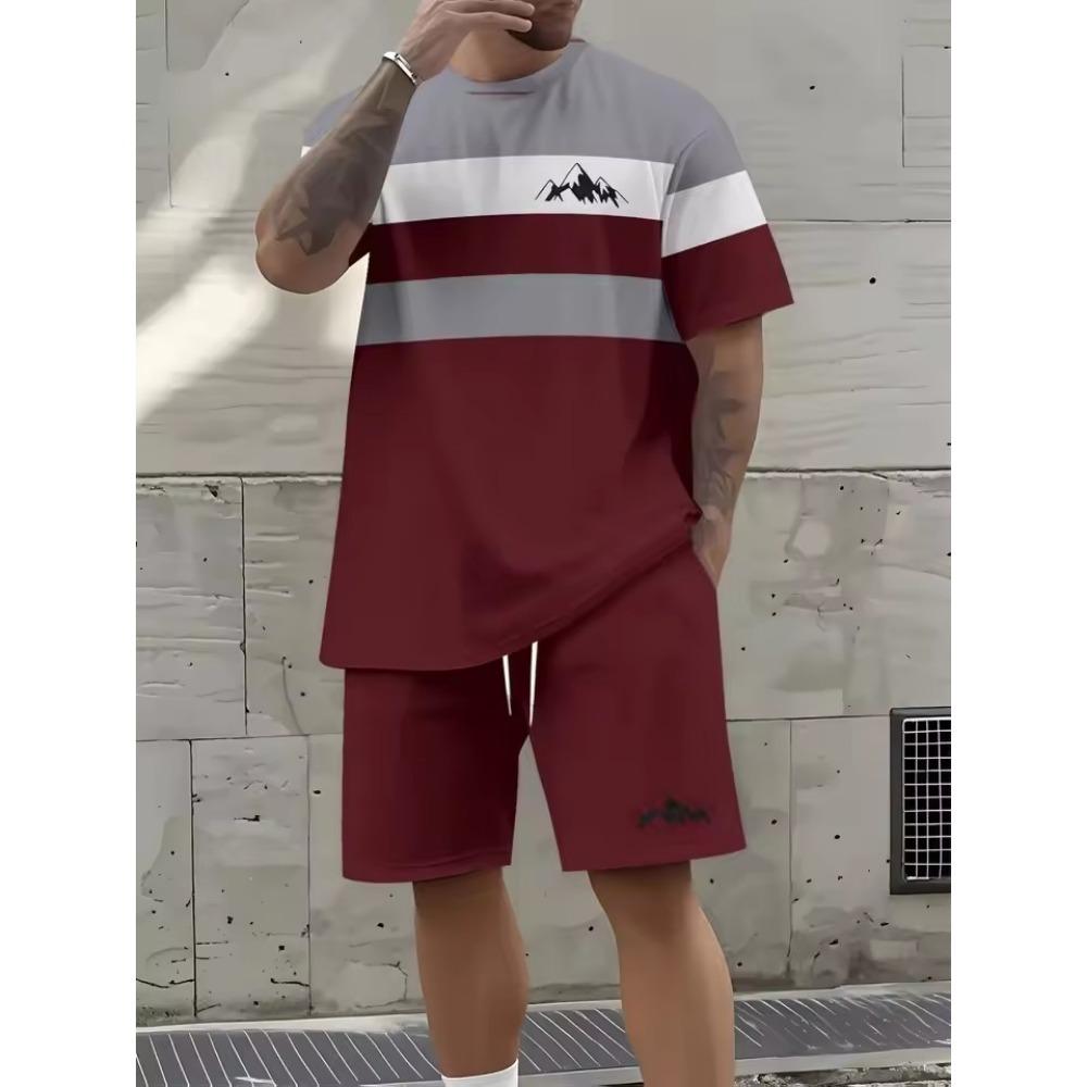 New Men's Summer Two-piece Set Men's T-shirt Top Shorts Set Men's Round Neck T-shirt Loose Casual