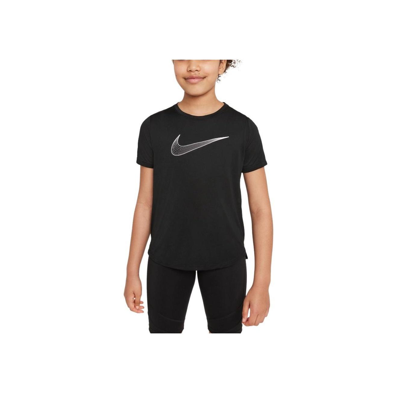 Nike Logo Print Round Neck Pullover Short Sleeve T-Shirt Kids Tops Black DD7639-010 L