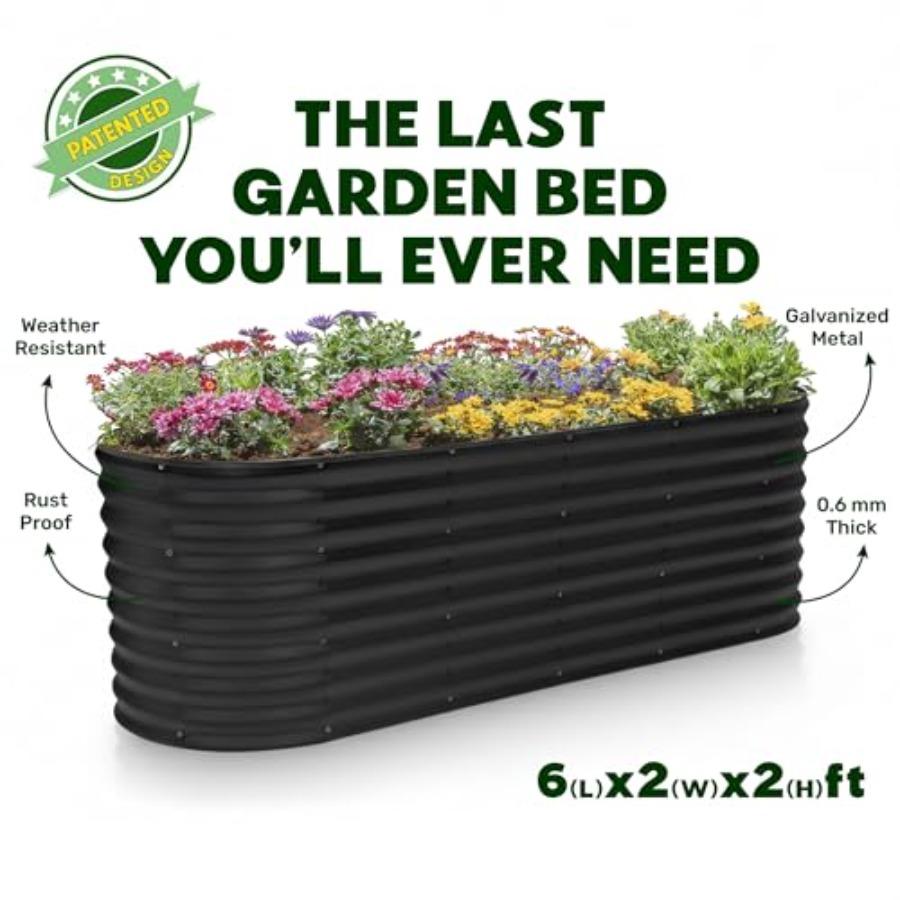 Galvanized Raised Garden Beds Outdoor 6×2×2 Ft Planter for Gardening Vegetables Flowers Large Metal Garden Box Black Patented T